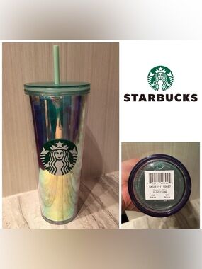 🆕STARBUCKS - NWT - TEAL IRIDESCENT MERMAID SIREN SCALES 24OZ COLD CUP TUMBLER